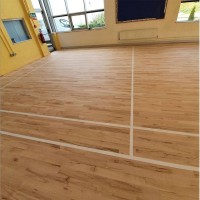 After renovation of solid beech floor in Drumphea National School, County Carlow: reapplied badminton court lines and finished with Junckers Sport HP by AD Sanding & Varnishing, Ireland
