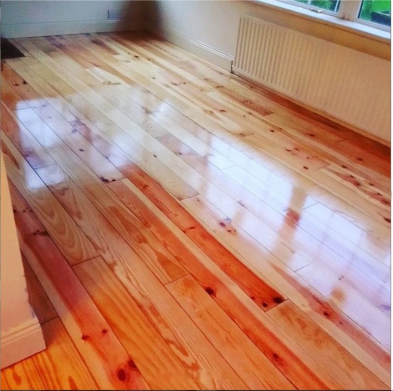 Pine floor installation, sanded and finished with high gloss polyurethane - wood floor installation by Jonathan Doyle of AD Sanding & Varnishing, Kilkenny, Ireland