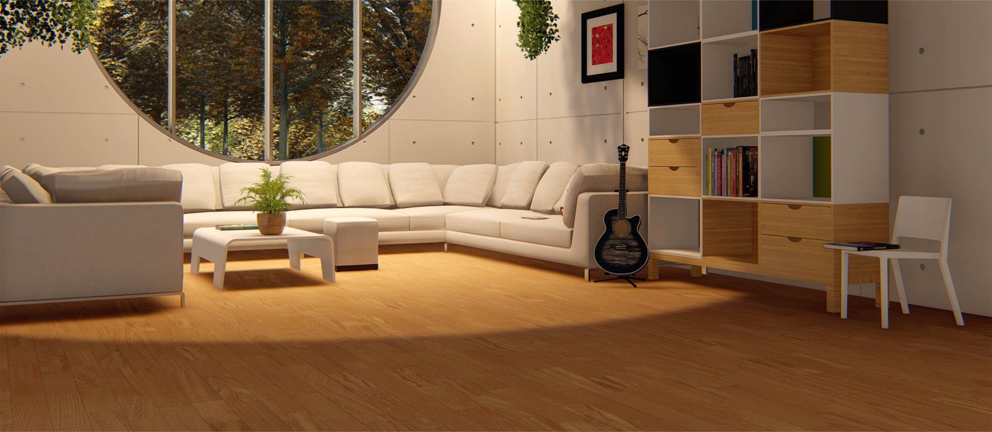 Engineered wood flooring in contemporary lounge. Floor installation services by